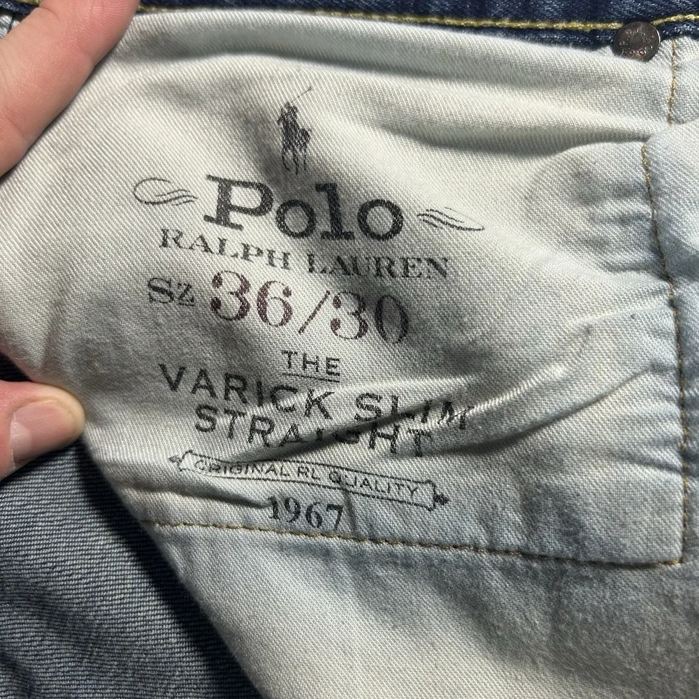 Mens Polo Ralph Lauren Varick Slim Straight Jeans‎ 36x30 Medium Wash Blue Denim